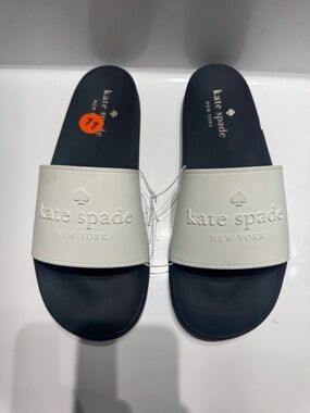 Kate Spade White and Black Logo Slide Sandals- Size 11
